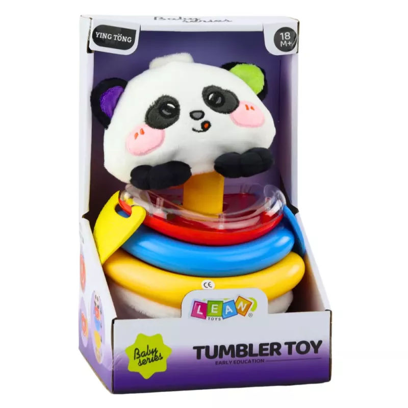 LEAN TOYS Senzorická hračka tumbler panda pyramída chrastidlo hryzátko hrkálka