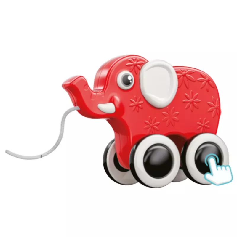 LEAN TOYS Slon ťahacia hračka na šnúrke s pískadlom eko červená