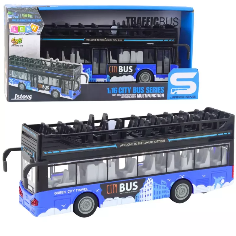 LEAN TOYS Mestský autobus dvojposchodový 1:16 pohon svetlá zvuky modrý