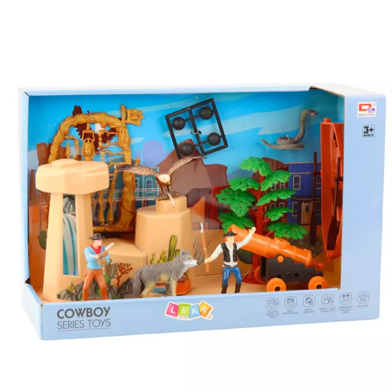 LEAN TOYS Kovbojská sada figúrky Divoký západ kovboj čln kanón