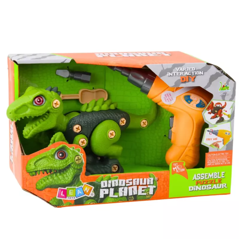 LEAN TOYS Dinosaurus rozoberateľná hračka T-Rex zelený s elektrickou vŕtačkou DIY