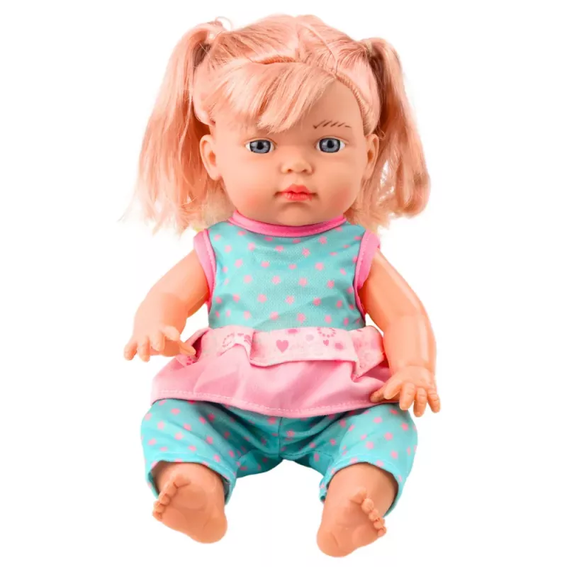 LEAN TOYS Bábätko bábika v tyrkysovom sete s poníkmi, fľašou a zvukom