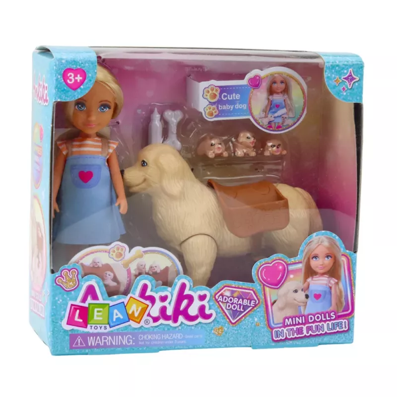 LEAN TOYS Ankiki mini bábika so setom s taškou, šteniatkom, kosťou