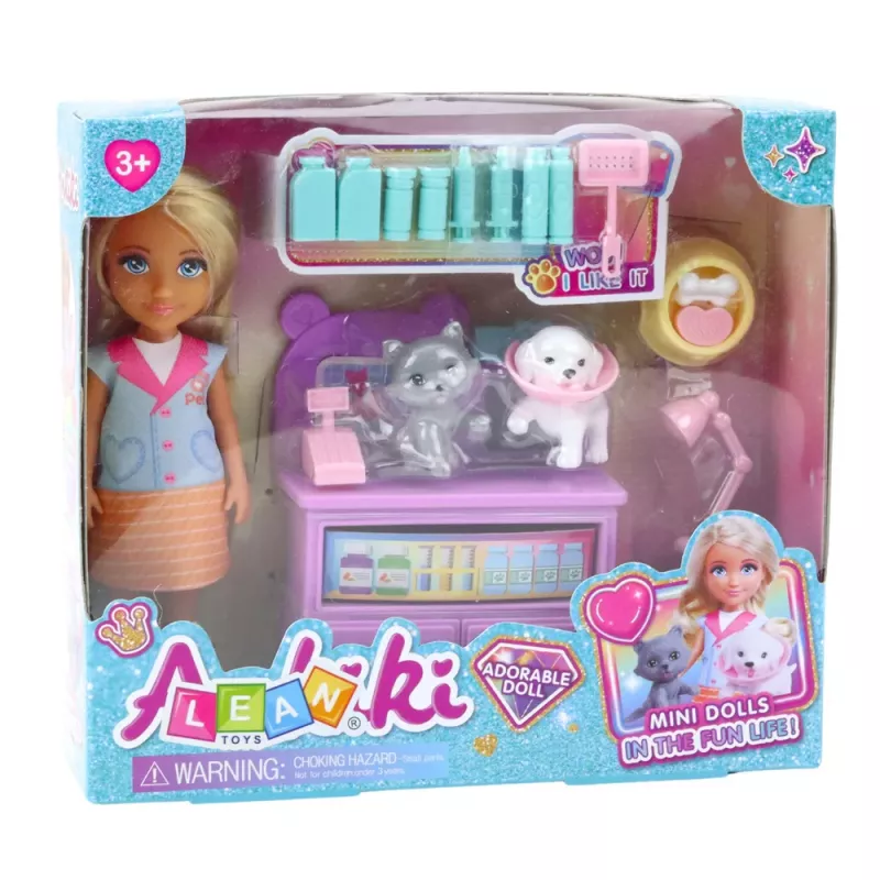 LEAN TOYS Mini bábika veterinár pes mačka ošetrenie sada doplnkov