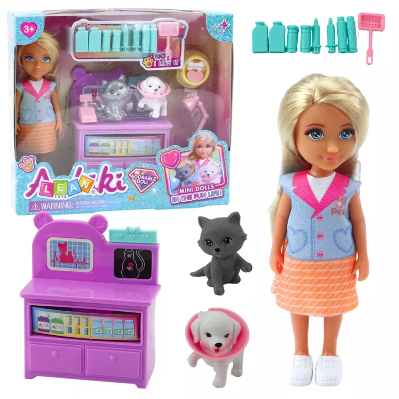 LEAN TOYS Mini bábika veterinár pes mačka ošetrenie sada doplnkov