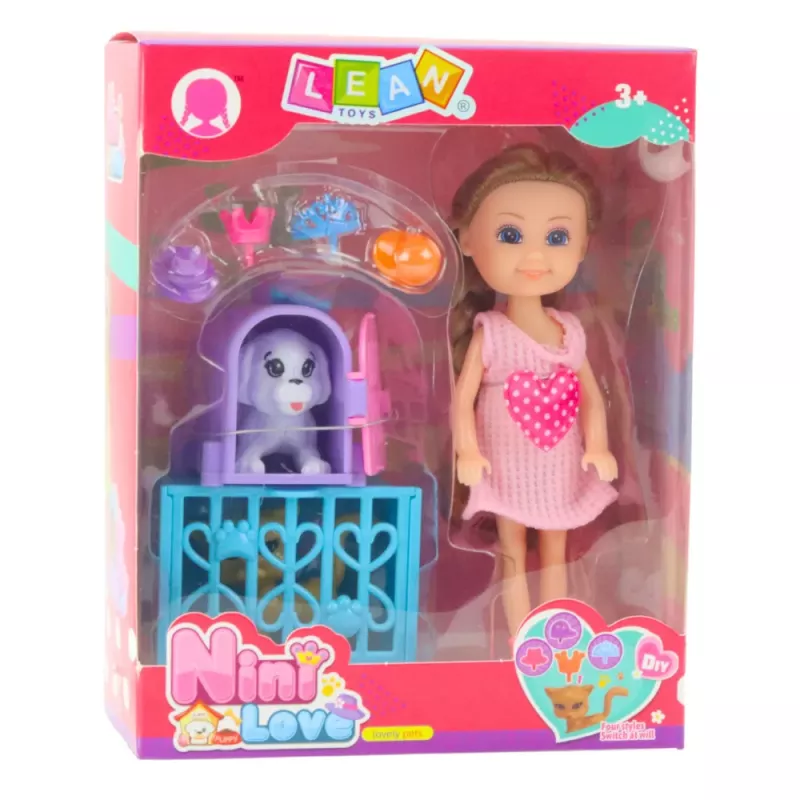 LEAN TOYS Mini bábika s doplnkami Kitty kočík ružová sada bábik