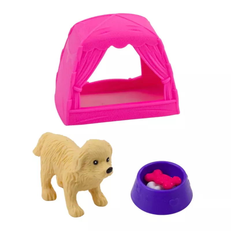 LEAN TOYS Mini sada bábik so psom, stanom a doplnkami
