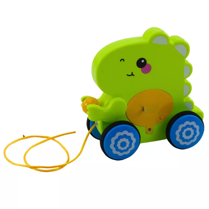 LEAN TOYS Detský dinosaurus, ťahacia hračka so zvukmi a hrkálkou, zelená