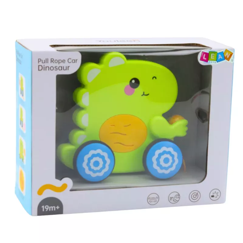LEAN TOYS Detský dinosaurus, ťahacia hračka so zvukmi a hrkálkou, zelená