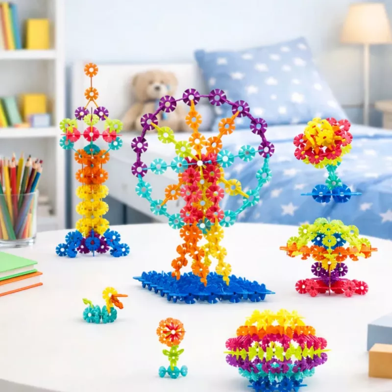 LEAN TOYS Stavebnica snehová vločka v kufríku, 140 ks