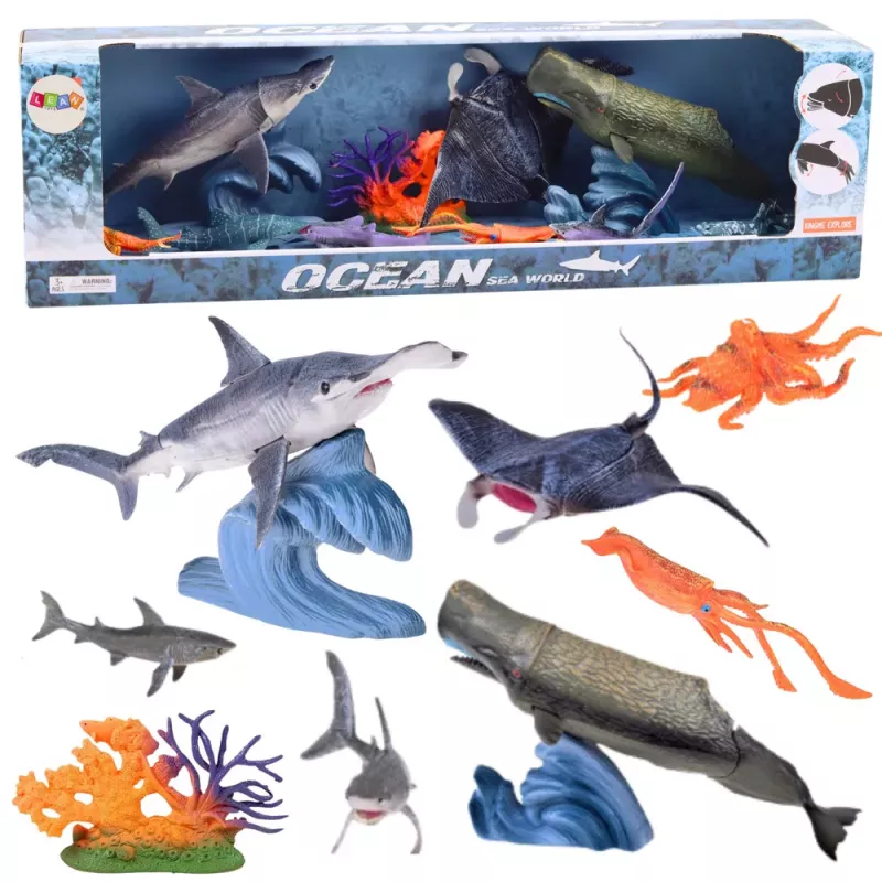 LEAN TOYS Sada figúrok morské živočíchy s pohyblivými prvkami, raja