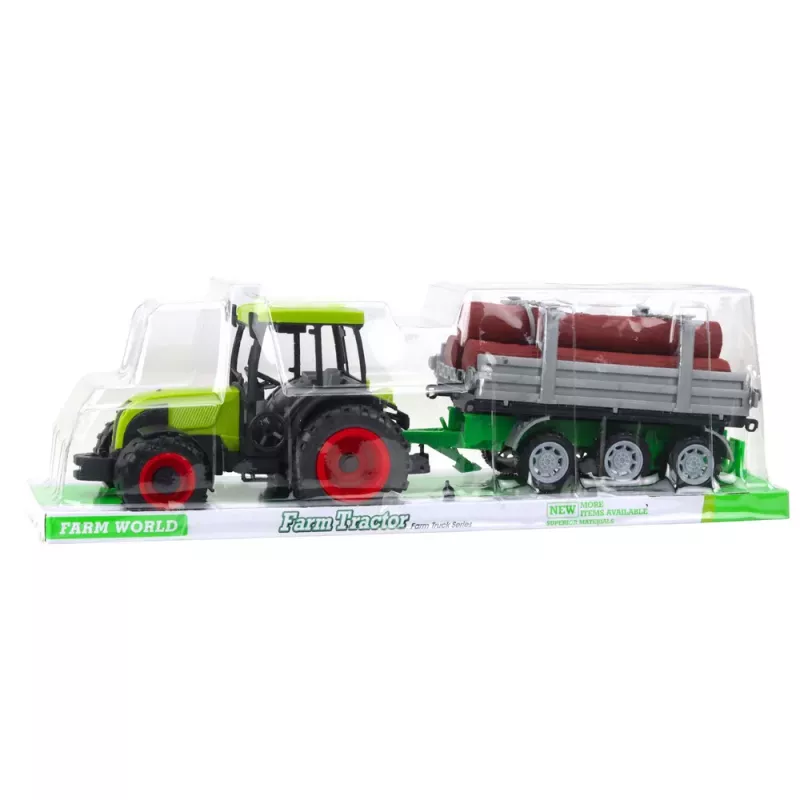 LEAN TOYS Zelený poľnohospodársky traktor s vlekom na kmene 47cm