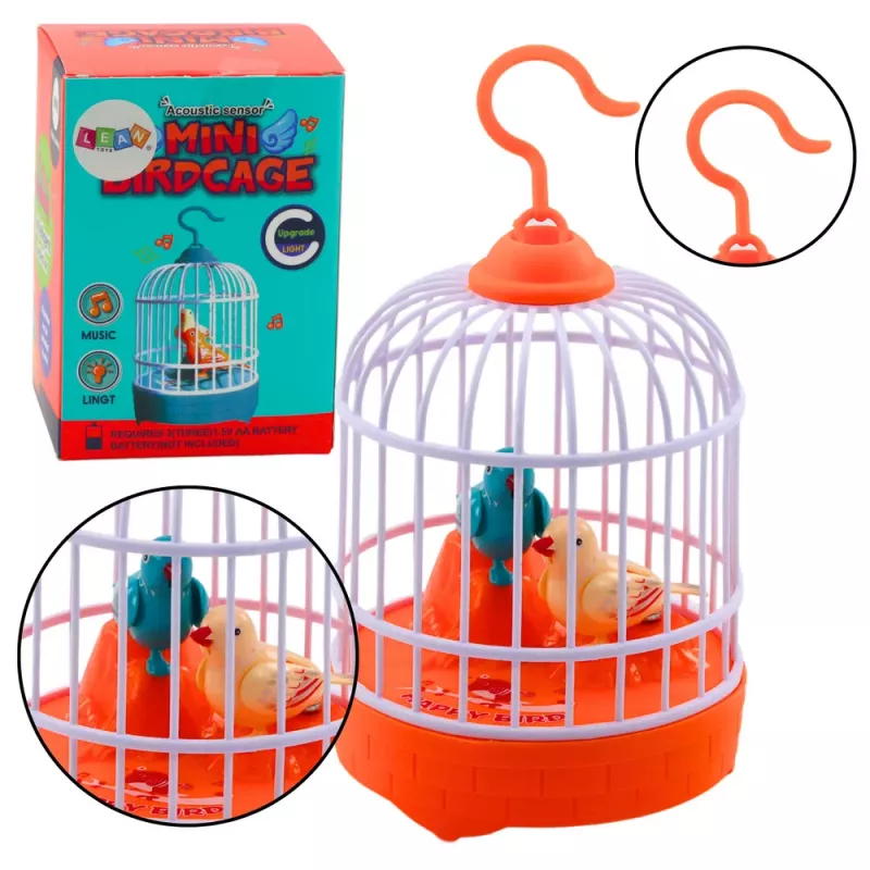 LEAN TOYS Klietka pre vtáky na batérie svetlá zvuky oranžová