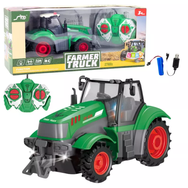 LEAN TOYS Diaľkovo ovládaný RC poľnohospodársky traktor zelený 1:24