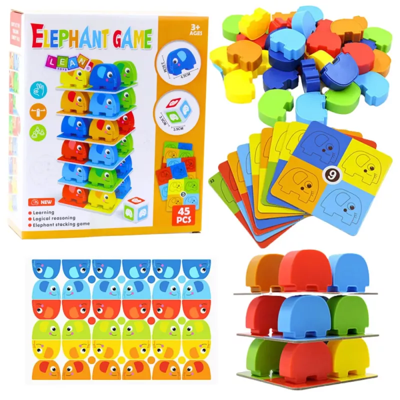 LEAN TOYS Rodinná arkádová hra slon veža skladanie 45 dielov