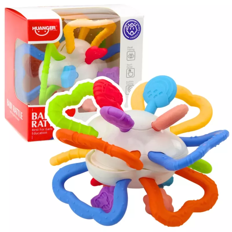 LEAN TOYS Senzorická hračka otočná pre bábätká hryzátko pestrá