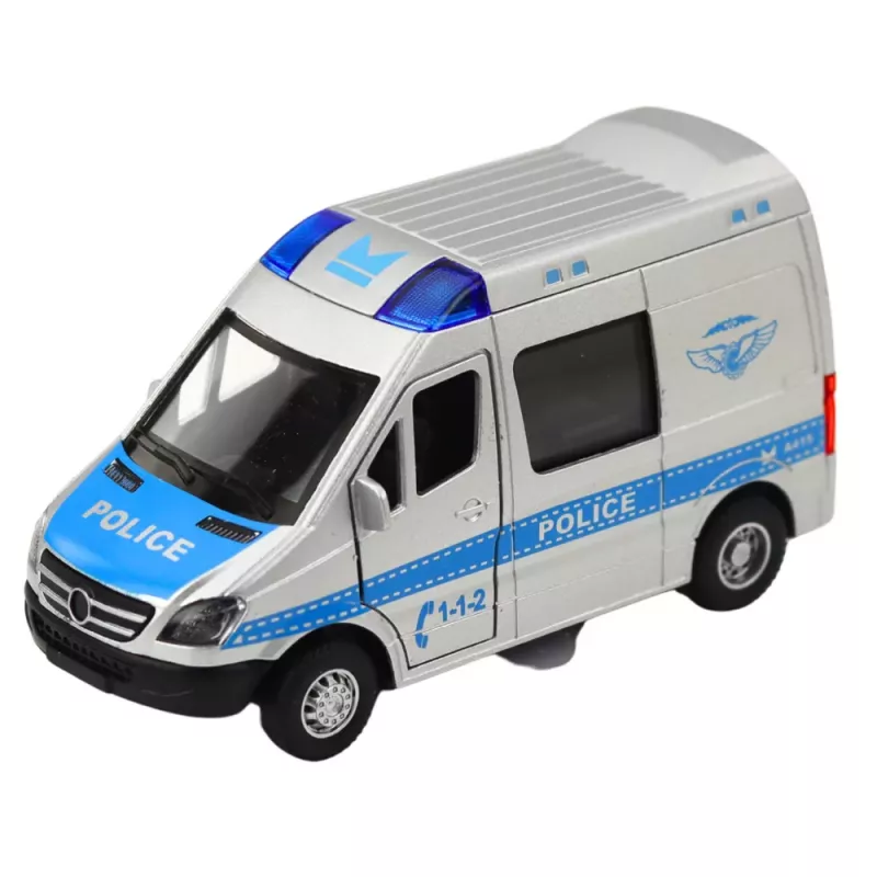LEAN TOYS Kovové policajné auto s Pull-Back motorom, svetlom a zvukom 1:32