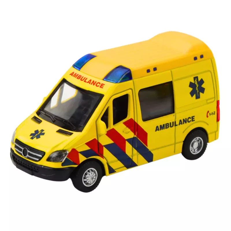 LEAN TOYS Sanitka kov Pull-Back motorizovaná svetlá zvuky žltá 1:32