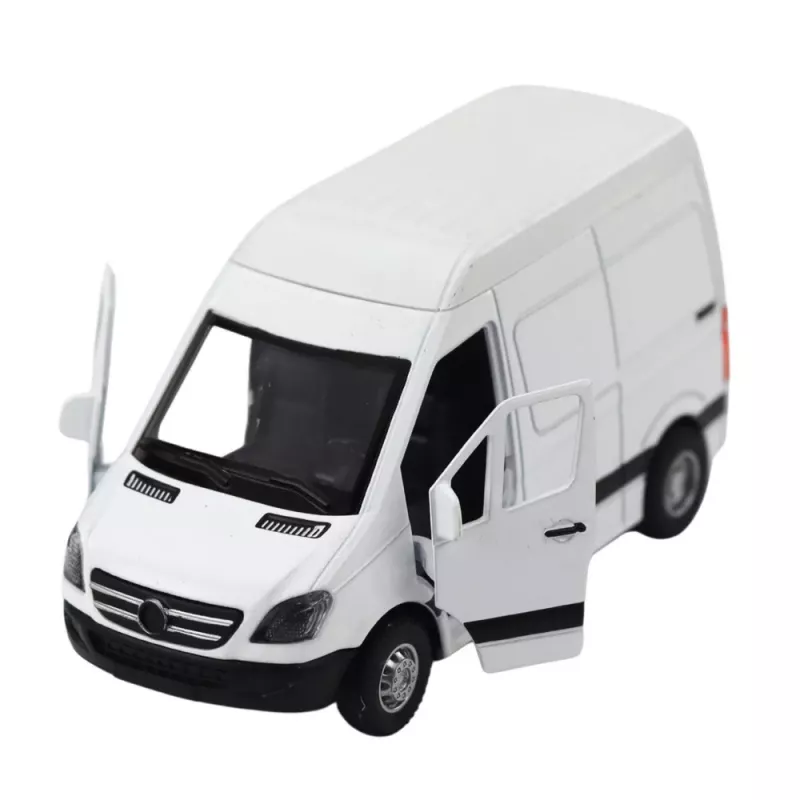 LEAN TOYS Kovová dodávka s Pull-Back motorom, svetlami, zvukmi, biela 1:32