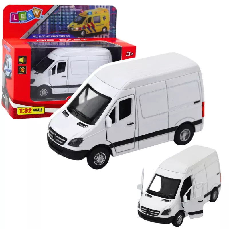 LEAN TOYS Kovová dodávka s Pull-Back motorom, svetlami, zvukmi, biela 1:32