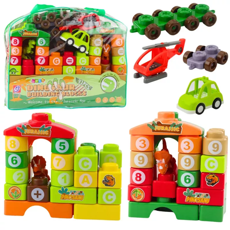 LEAN TOYS Vzdelávacie stavebnice vo vrecku dinosaurus čísla písmená 91 ks