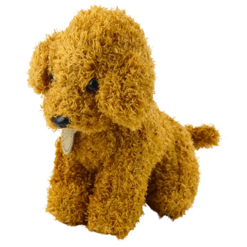 LEAN TOYS pudlík vo vrecúšku na suchý zips, plyšová hračka, svetlohnedá