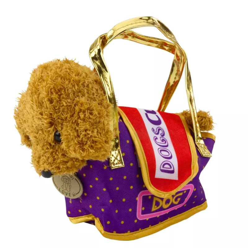 LEAN TOYS pudlík vo vrecúšku na suchý zips, plyšová hračka, svetlohnedá