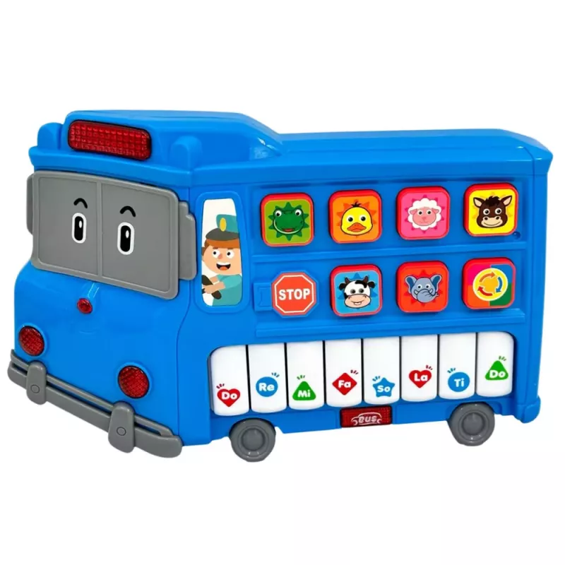 LEAN TOYS Elektrické piano výuková hračka pre deti modrý autobus