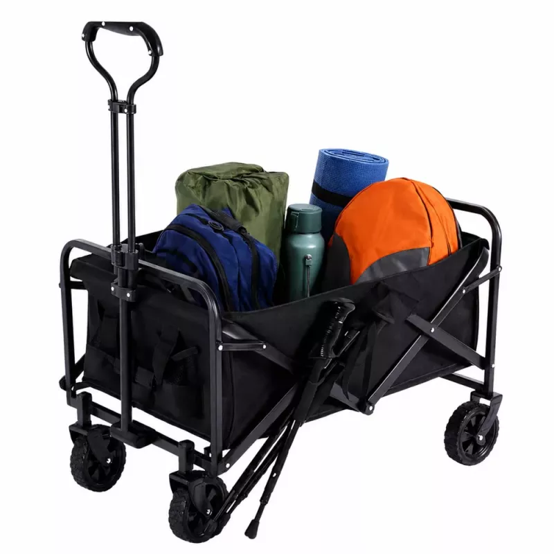 LEAN skladací záhradný plážový transportný vozík čierny 120L