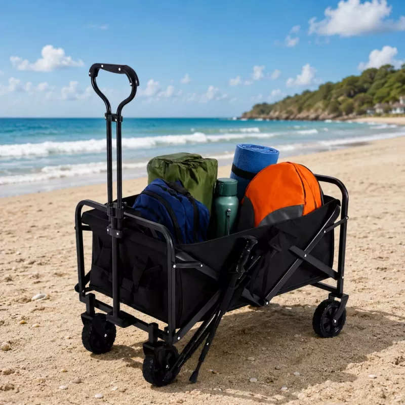 LEAN skladací záhradný plážový transportný vozík čierny 120L