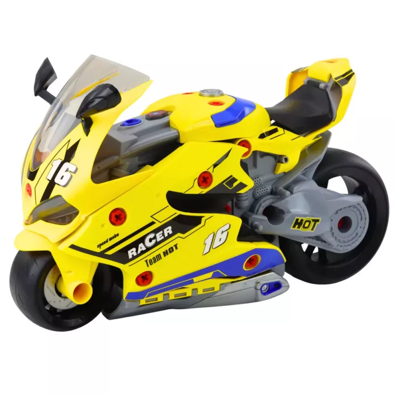 LEAN TOYS 2-in-1 DIY dielňa svetlá zvuky dym motorka žltá 43cm