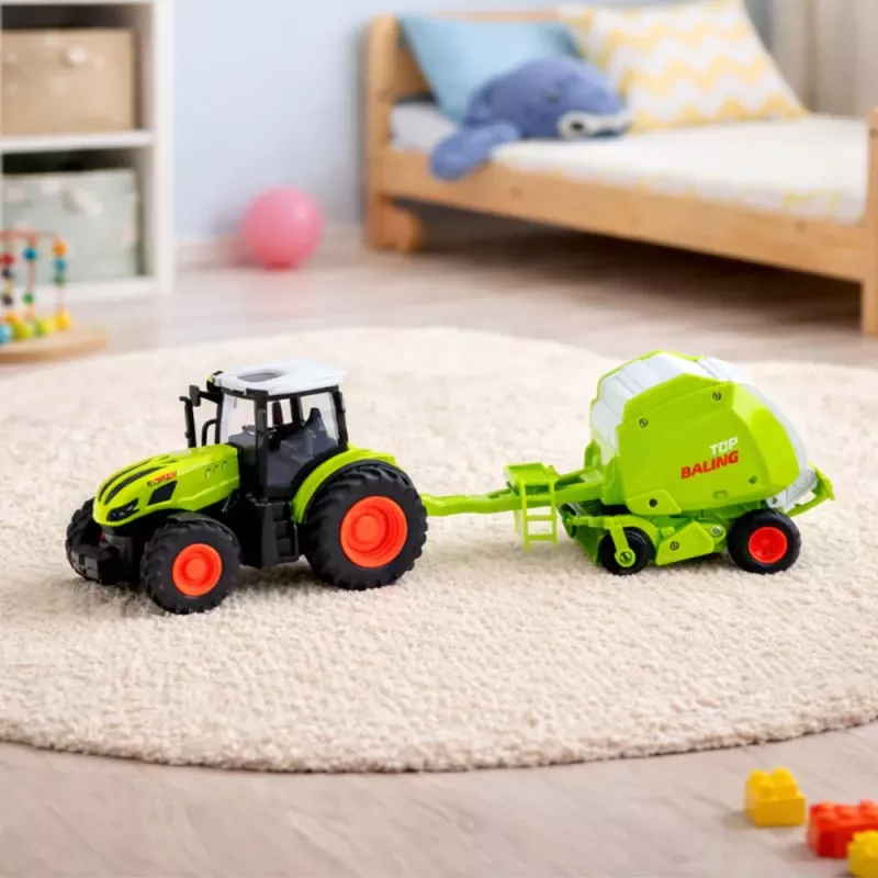 LEAN TOYS RC diaľkovo ovládaný traktor s lisom na balíky, poľnohospodársky traktor 1:24