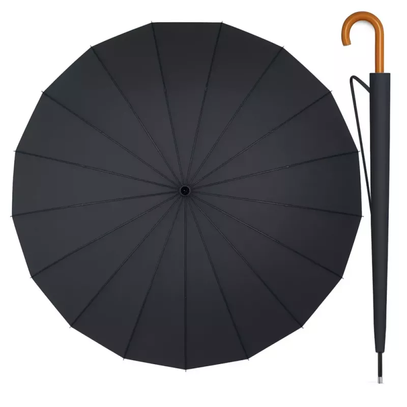 LEAN veľký automatický dáždnik s ochranou ramien 24 rebier čierny 115 cm