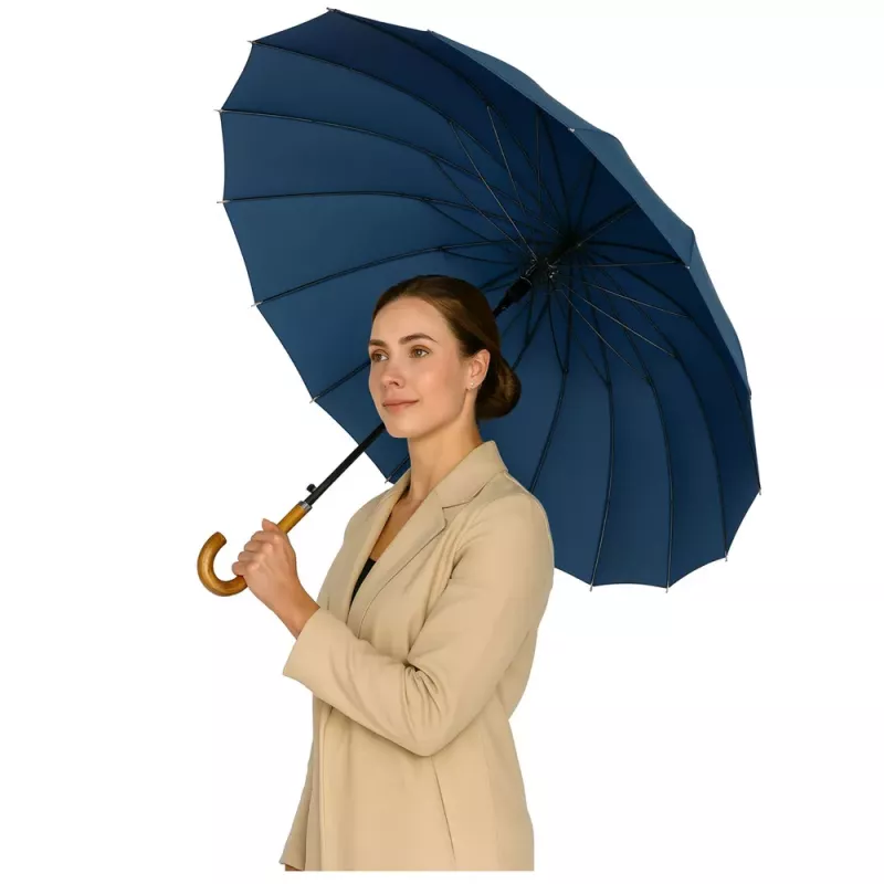 LEAN veľký automatický dáždnik s ramenným popruhom 24 rebier tmavomodrý 115 cm