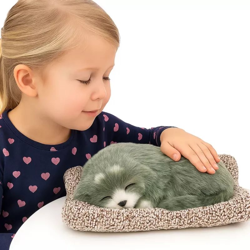 LEAN TOYS spiaci husky na vankúši figúrka so zvukmi a vrecúškom srsti