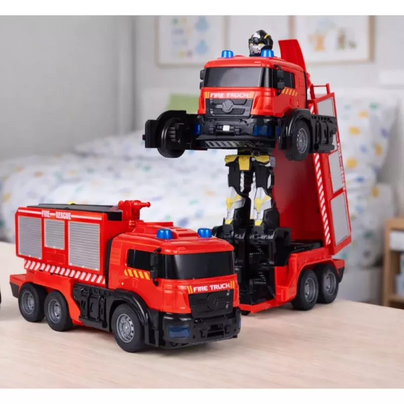 LEAN TOYS hasičský robot auto 2 v 1 diaľkovo ovládaný RC svetlá zvuky voda
