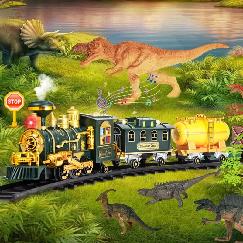 LEAN TOYS Classic Train dinosaury svetlá zvuky dym 39 ks