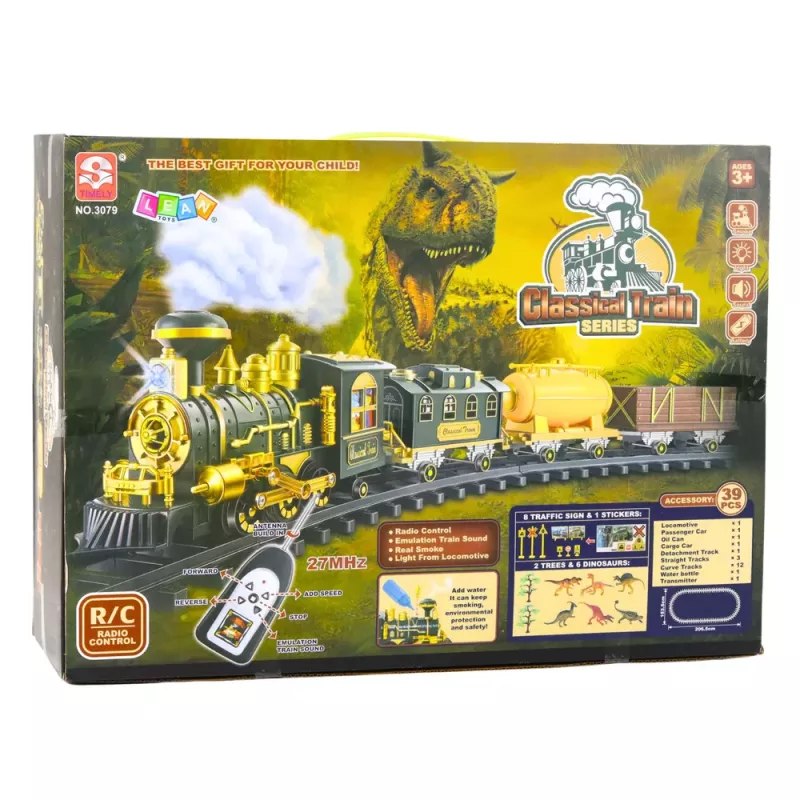 LEAN TOYS Classic Train dinosaury svetlá zvuky dym 39 ks
