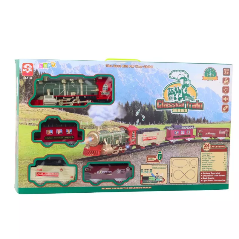 LEAN TOYS Elektrický vlak Classic Train so svetlami zvukmi dymovým efektom 24 dielov