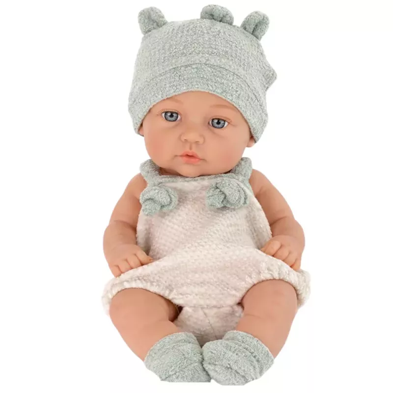 LEAN TOYS Bábika sivé oblečenie čiapka podbradník 18 cm