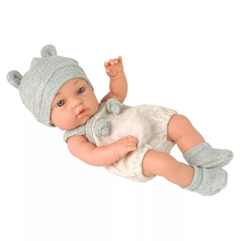 LEAN TOYS Bábika sivé oblečenie čiapka podbradník 18 cm