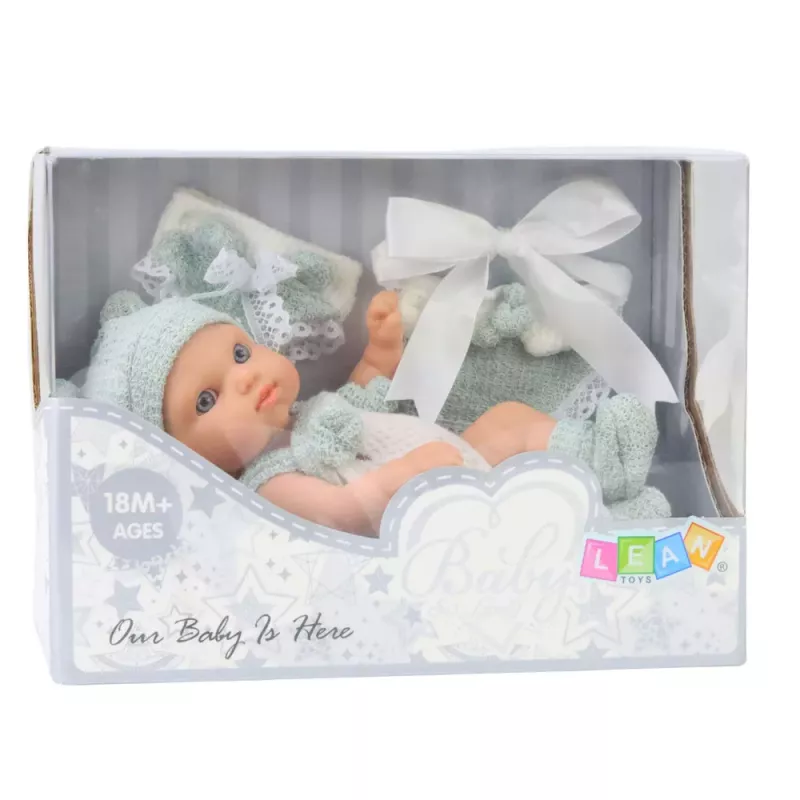 LEAN TOYS Bábika sivé oblečenie čiapka podbradník 18 cm