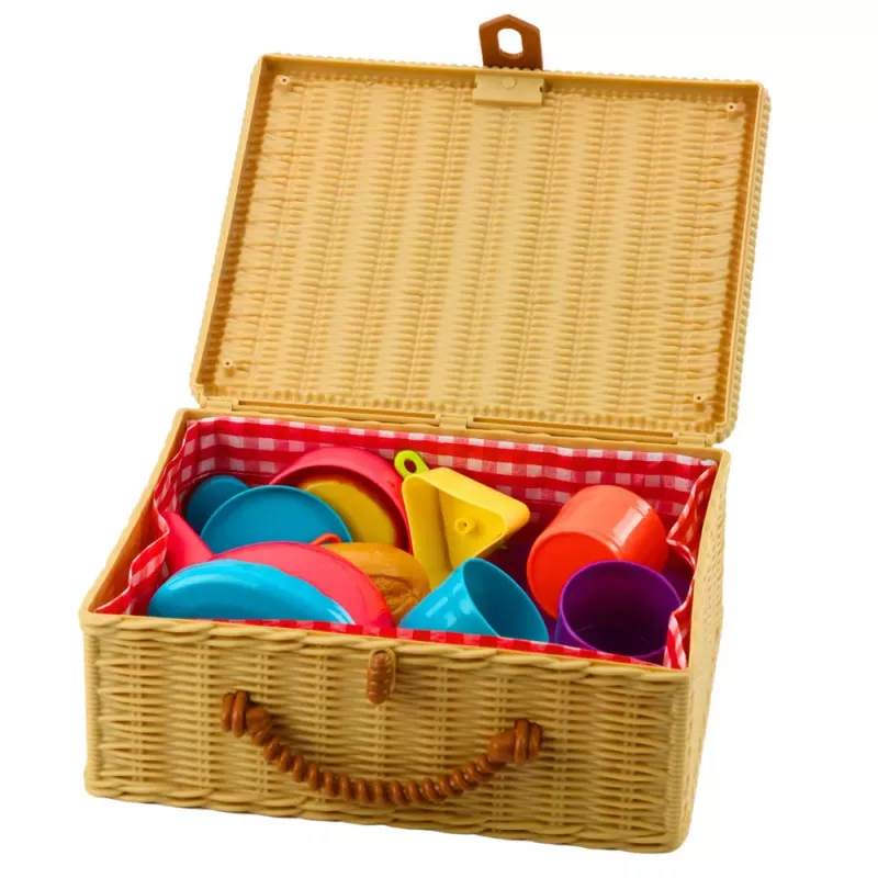 LEAN TOYS Čajová súprava v košíku šálky taniere sladkosti 23-dielna