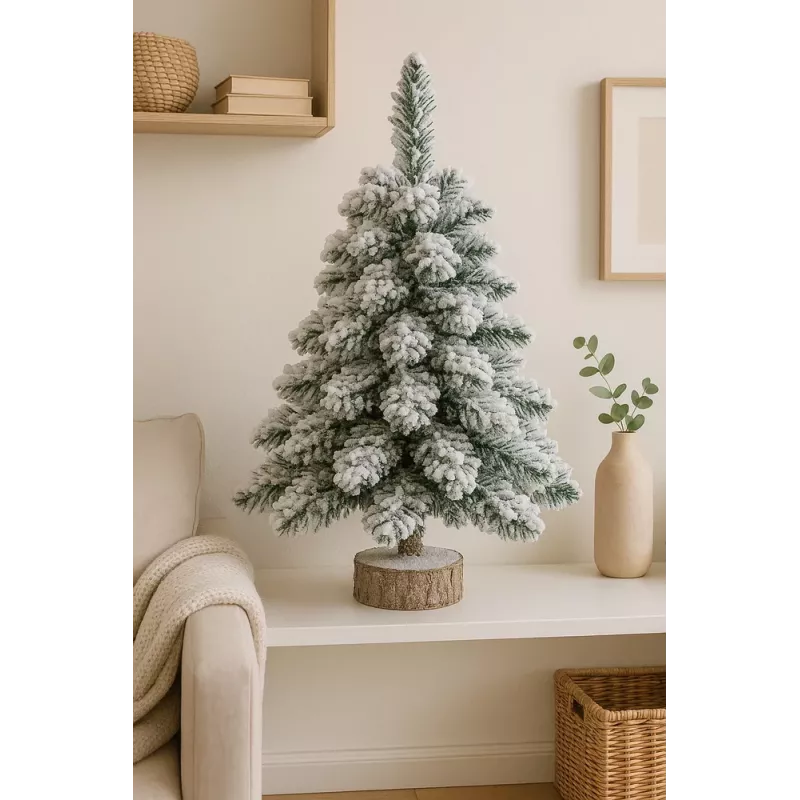 LEAN Dekoratívny umelý vianočný stromček na kmeni so snehom 60 x 16 cm