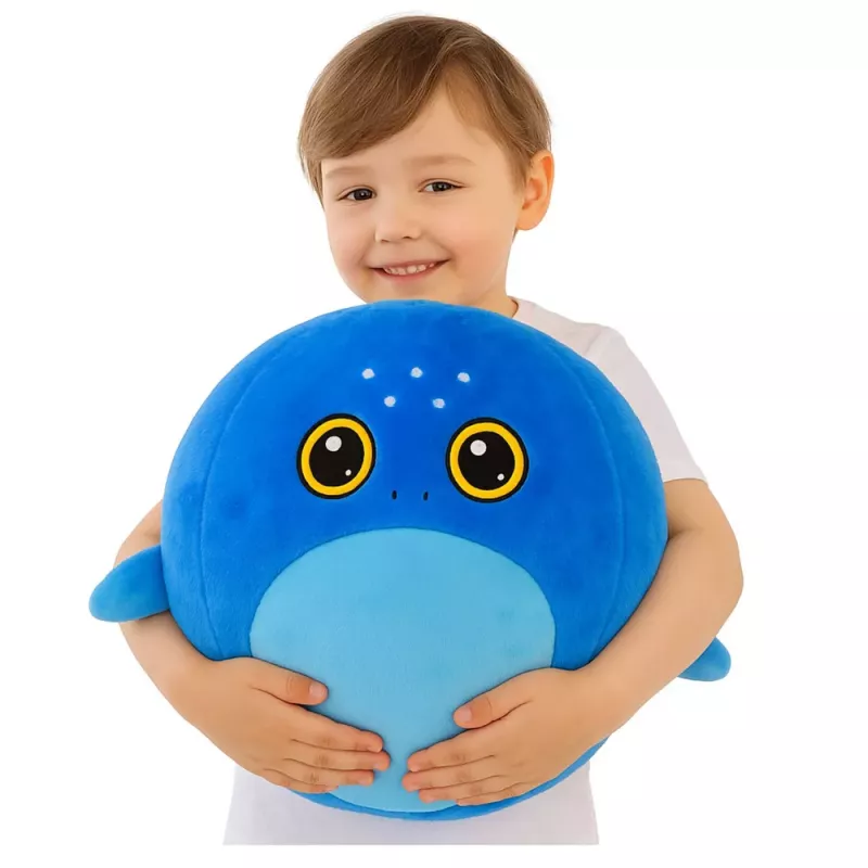 LEAN TOYS Rastúca plyšová modrá žralok skákacia lopta pumpa 50 cm