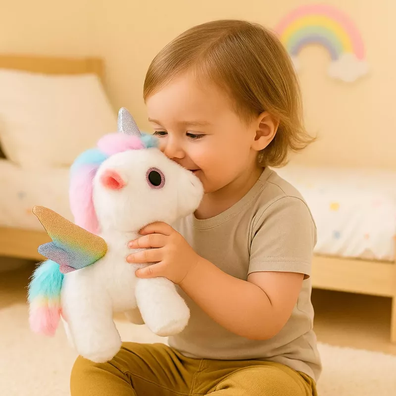 LEAN TOYS Jednorožec plyšový interaktívny pohyby zvuky biely 21 cm