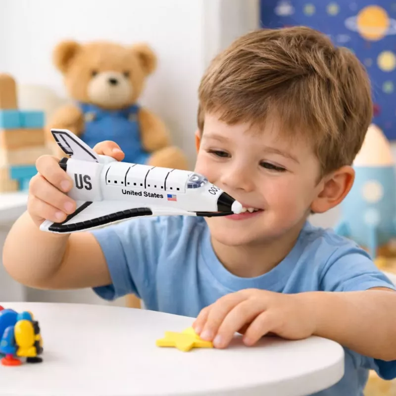 LEAN TOYS Kovová vesmírna loď Pull-Back otváracia biela