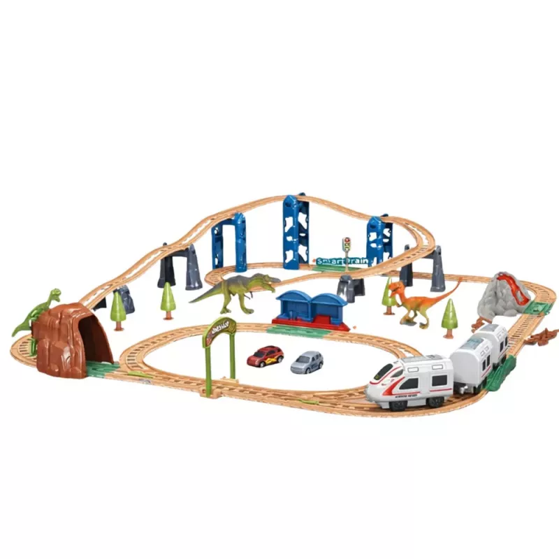 LEAN TOYS Elektrický interaktívny vlak s tunelom, vulkánom a dinosaurami, 95 cm