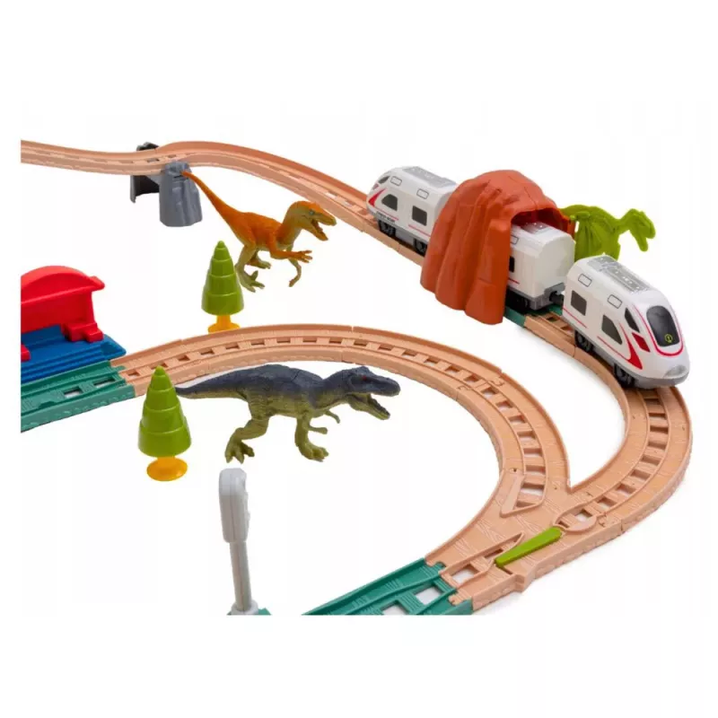 LEAN TOYS Elektrický interaktívny vlak s tunelom, vulkánom a dinosaurami, 95 cm