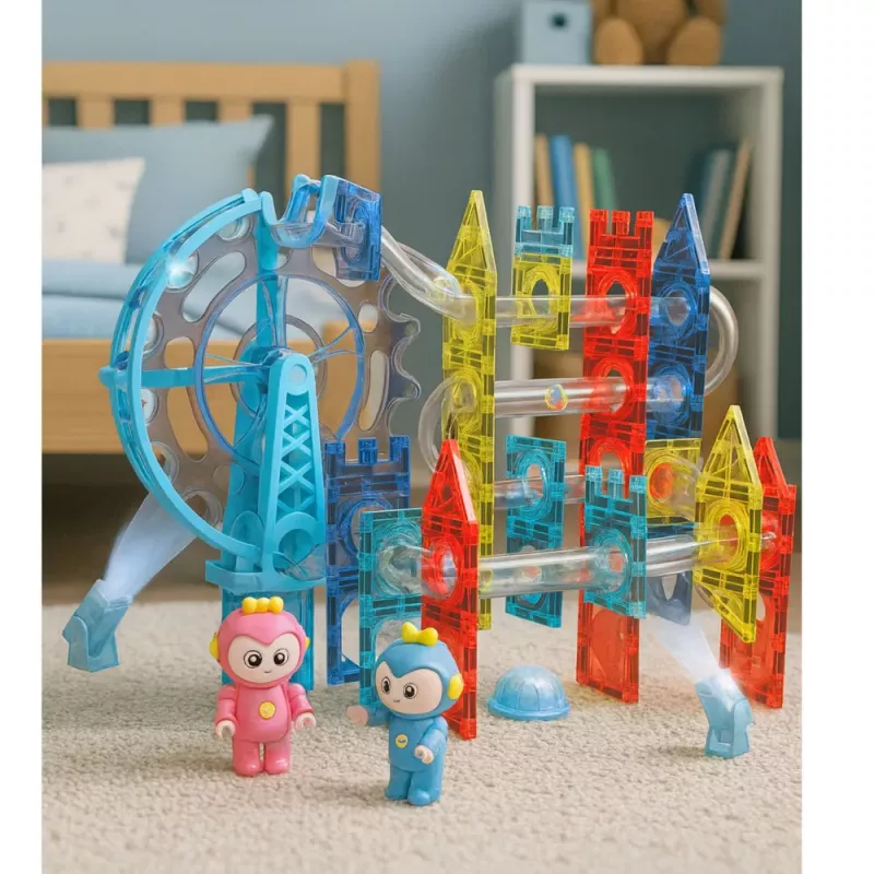 LEAN TOYS Magnetické vesmírne bloky guľová dráha svietiace postavičky 120 ks